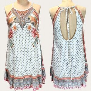 Farm Rio‎ bird parrot floral paisley long tank top dress open back Anthropologie